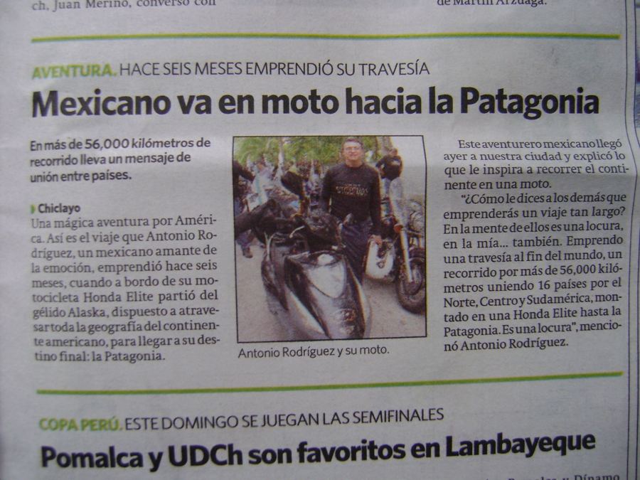 La República: Mexicano va en moto hacia la Patagonia